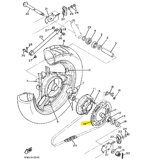 Yamaha 43T Rear Drive Sprocket