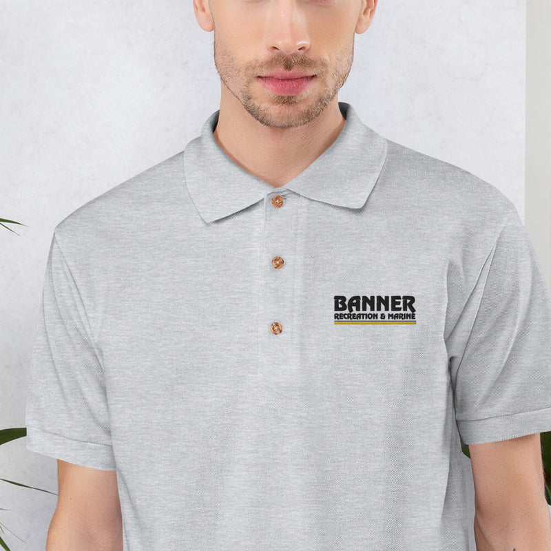 Banner Embroidered Polo Shirt - White & Grey - Powersports Gear Dealer & Accessories | Banner Rec Online Shop