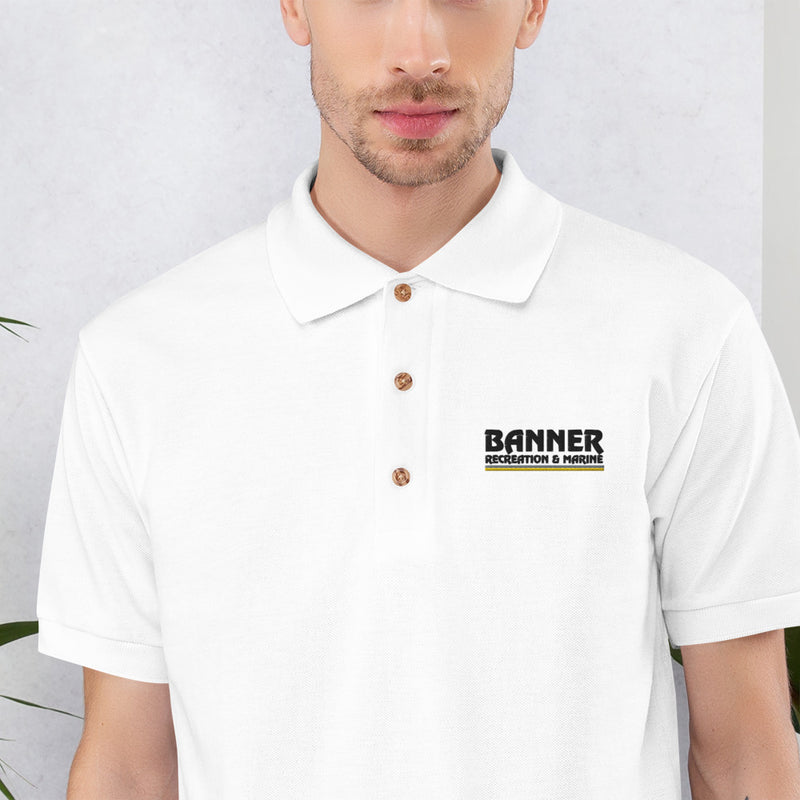 Banner Embroidered Polo Shirt - White & Grey - Powersports Gear Dealer & Accessories | Banner Rec Online Shop