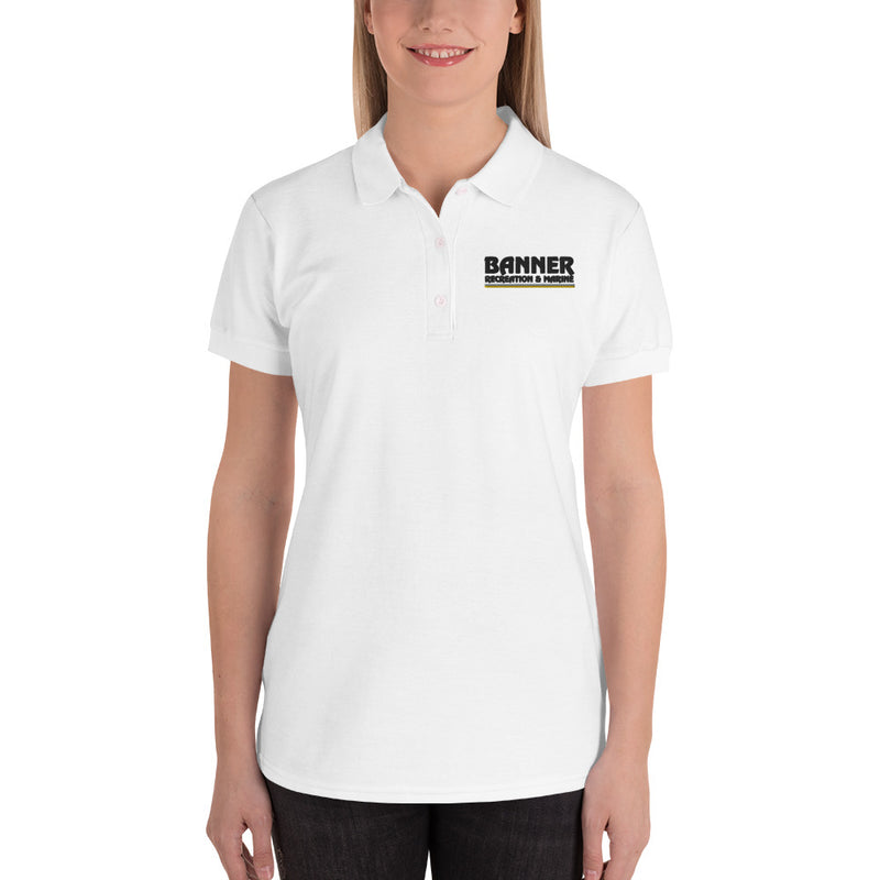 Banner Embroidered Women's Polo Shirt - White