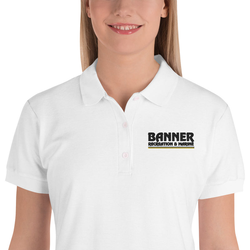 Banner Embroidered Women's Polo Shirt - White